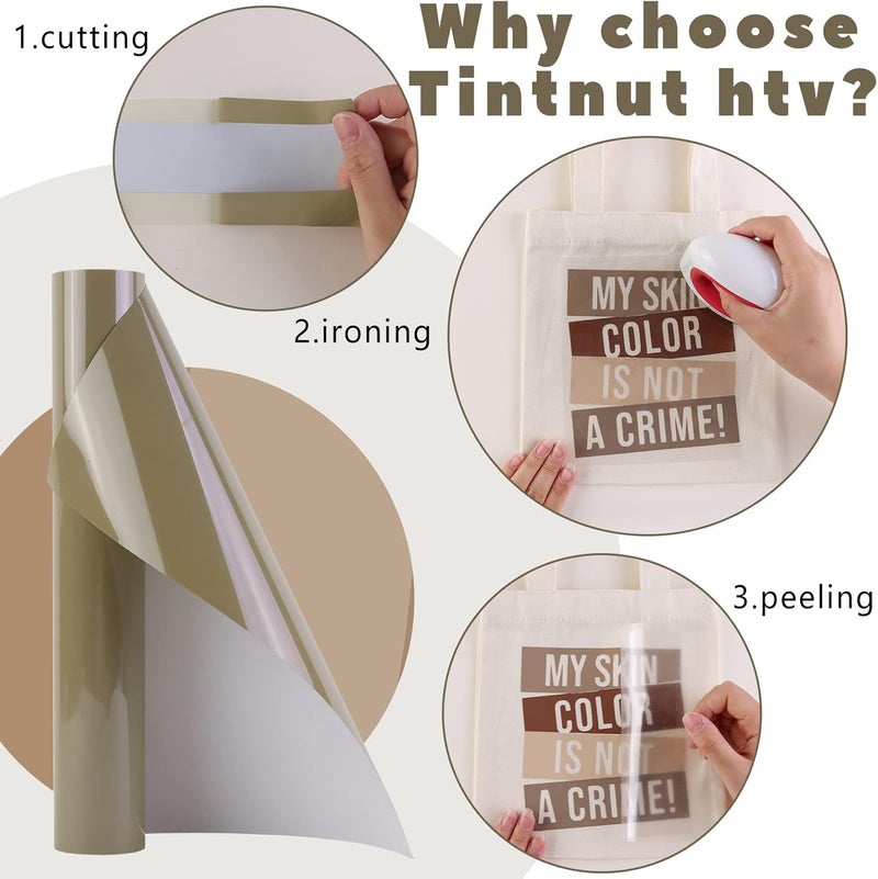 Tintnut Sand HTV Vinyl - 10 inches x 6ft Heat Transfer Vinyl Nude Vinyl Bundle Brown HTV Iron On Vinyl for T-Shirts DIY Compatible with Cricut Or Silhoutte Cameo - Image 3